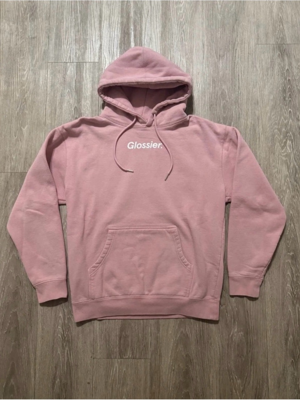 Glossier Dusty Pink Hoodie with White Logo